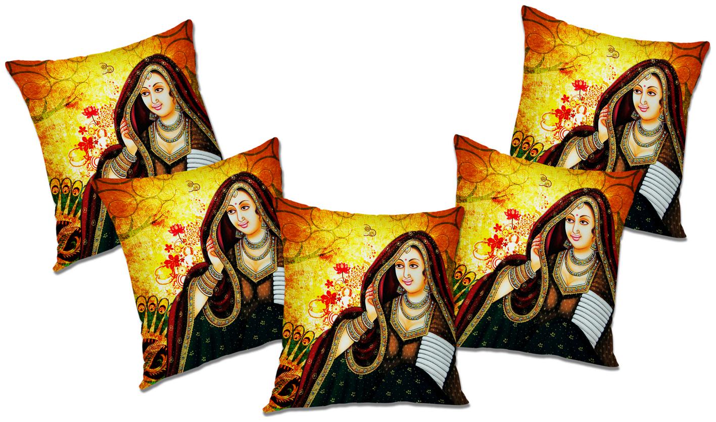 

RADANYA Printed Polyester Yellow Cushion Cover ( Extra large Pack of 5 )