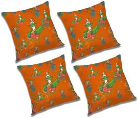 RADANYA Printed Polyester Orange Cushion Cover ( Large , Pack of 4 )