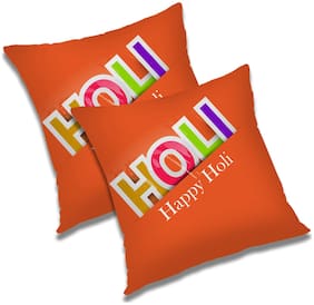 RADANYA Printed Polyester Orange Cushion Cover ( Extra large , Pack of 2 )