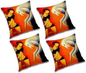 RADANYA Printed Polyester Orange Cushion Cover ( Small , Pack of 4 )