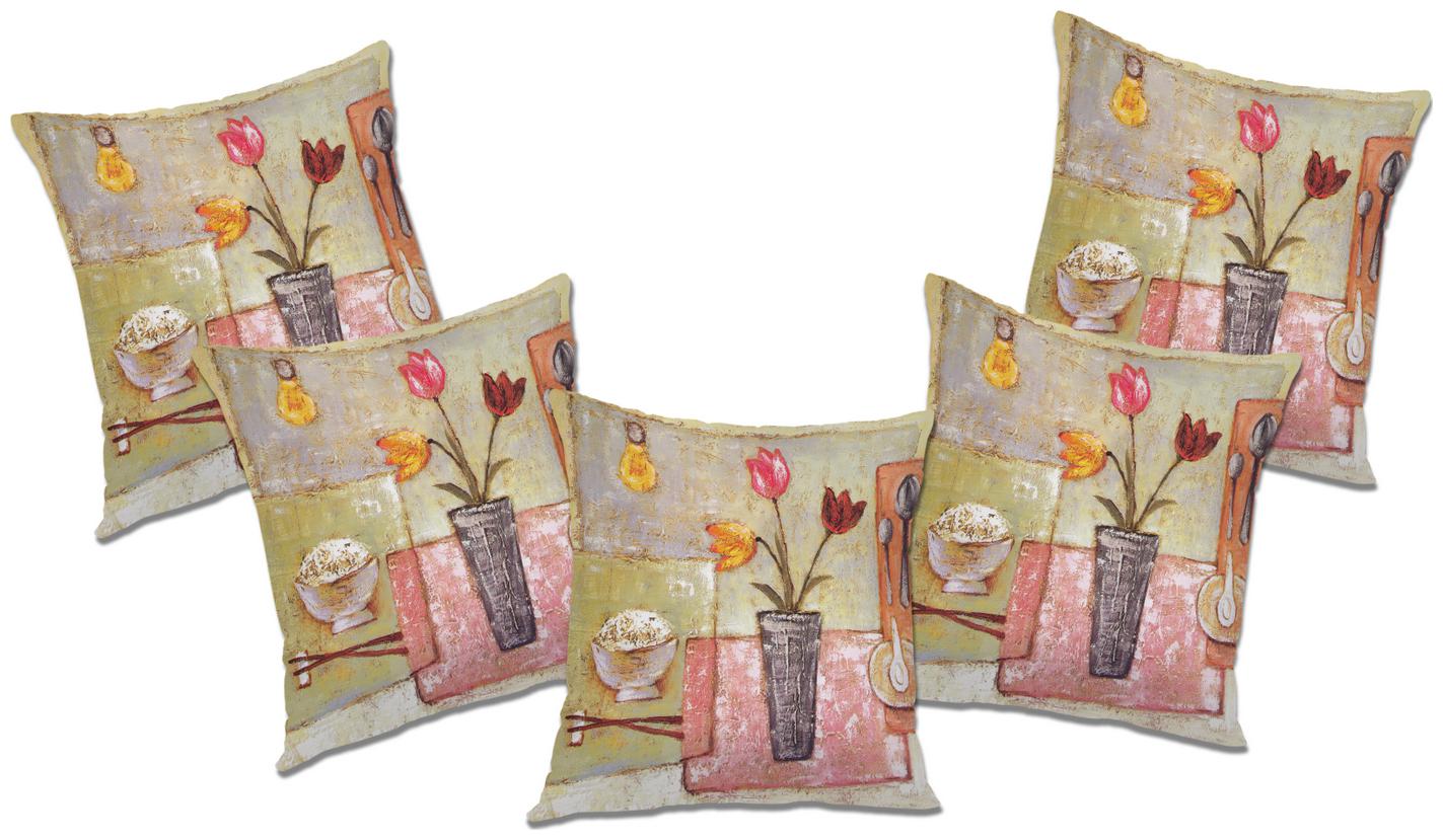 

RADANYA Printed Cushion Cover With FIller (Set of 5) 12x12 inch