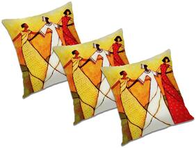 RADANYA Printed Polyester Orange Cushion Cover ( Small , Pack of 3 )