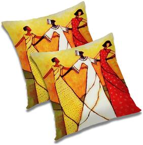 RADANYA Printed Polyester Orange Cushion Cover ( Large , Pack of 2 )