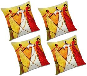 RADANYA Printed Polyester Orange Cushion Cover ( Regular , Pack of 4 )