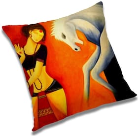 RADANYA Printed Polyester Orange Cushion Cover ( Extra large , Pack of 1 )