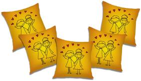 RADANYA Printed Polyester Gold Cushion Cover ( Large , Pack of 5 )