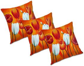 RADANYA Printed Polyester Orange Cushion Cover ( Large , Pack of 3 )