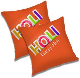 RADANYA Printed Polyester Orange Cushion Cover ( Small , Pack of 2 )