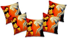 RADANYA Printed Polyester Orange Cushion Cover ( Large , Pack of 5 )