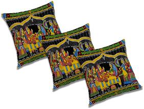 RADANYA Printed Polyester Orange Cushion Cover ( Regular , Pack of 3 )