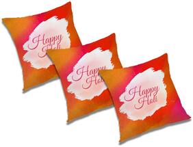RADANYA Printed Polyester Orange Cushion Cover ( Regular , Pack of 3 )