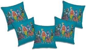 RADANYA Printed Polyester Blue Cushion Cover ( Regular , Pack of 5 )