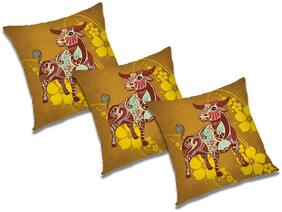 RADANYA Printed Polyester Gold Cushion Cover ( Large , Pack of 3 )