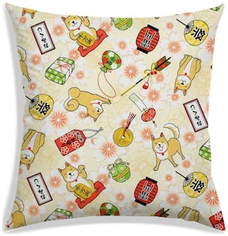 RADANYA Printed Polyester Beige Cushion Cover ( Small , Pack of 1 )