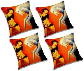RADANYA Printed Polyester Orange Cushion Cover ( Extra large , Pack of 4 )