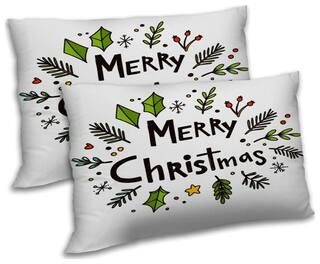 RADANYA Polyester Printed Pillow Covers ( Pack of 2 , Off-White )