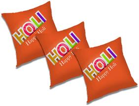 RADANYA Printed Polyester Orange Cushion Cover ( Large , Pack of 3 )
