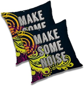 RADANYA Printed Polyester Black Cushion Cover ( Large , Pack of 2 )