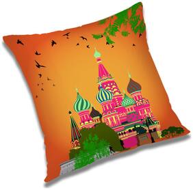 RADANYA Printed Polyester Orange Cushion Cover ( Small , Pack of 1 )