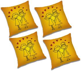 RADANYA Printed Polyester Gold Cushion Cover ( Small , Pack of 4 )