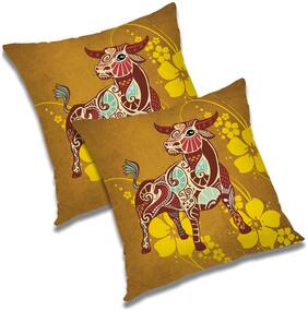 RADANYA Printed Polyester Gold Cushion Cover ( Small , Pack of 2 )
