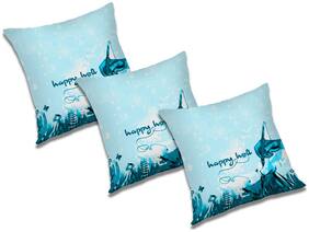 RADANYA Printed Polyester Blue Cushion Cover ( Extra large , Pack of 3 )