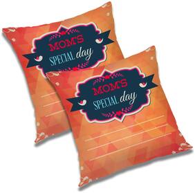 RADANYA Printed Polyester Orange Cushion Cover ( Regular , Pack of 2 )
