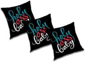 RADANYA Printed Polyester Black Cushion Cover ( Large , Pack of 3 )