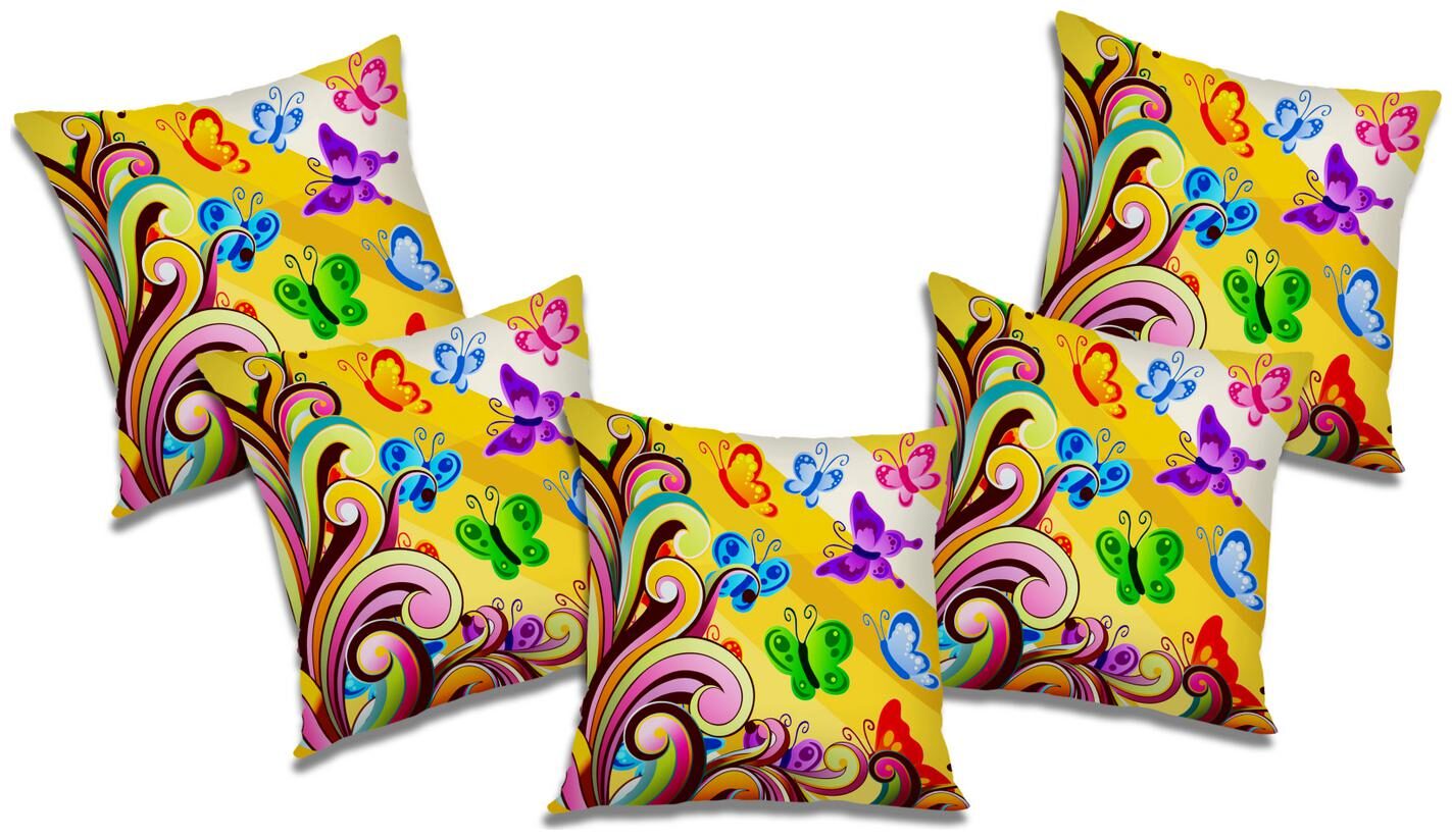 

RADANYA Printed Polyester Yellow Cushion Cover ( Large Pack of 5 )