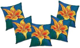 RADANYA Printed Polyester Blue Cushion Cover ( Regular , Pack of 5 )