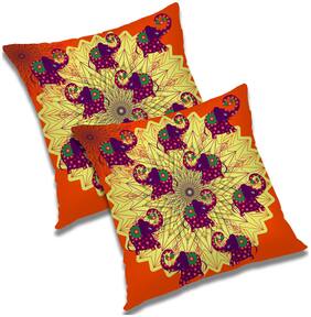 RADANYA Printed Polyester Orange Cushion Cover ( Large , Pack of 2 )