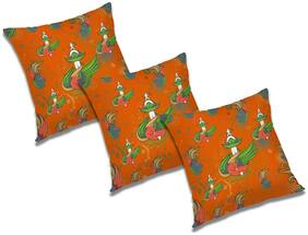 RADANYA Printed Polyester Orange Cushion Cover ( Small , Pack of 3 )