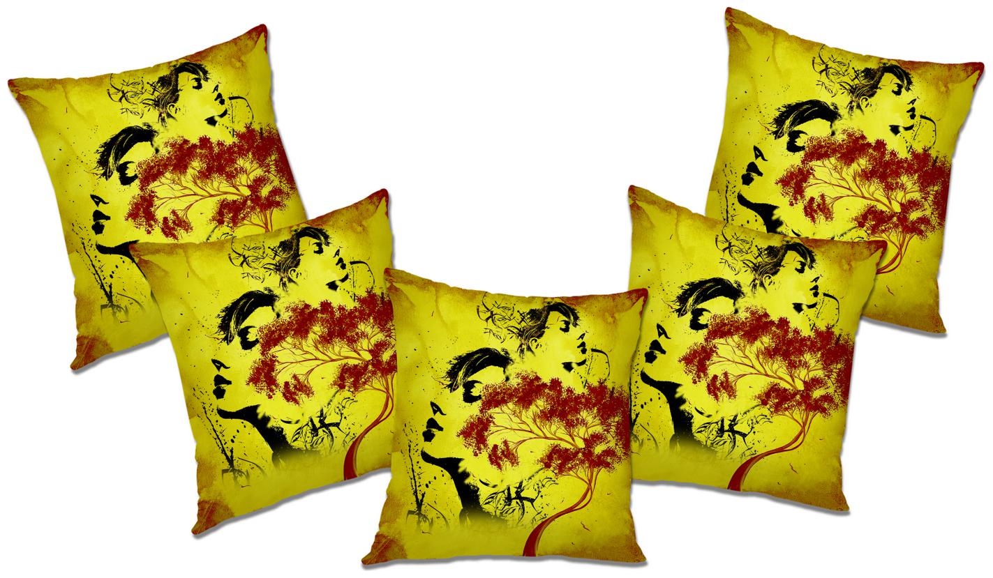 

RADANYA Printed Polyester Yellow Cushion Cover ( Large Pack of 5 )