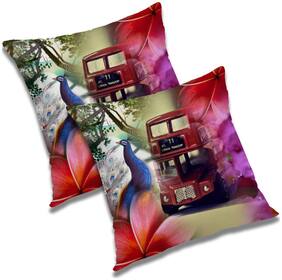 RADANYA Printed Polyester Orange Cushion Cover ( Extra large , Pack of 2 )