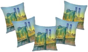 RADANYA Printed Polyester Blue Cushion Cover ( Regular , Pack of 5 )
