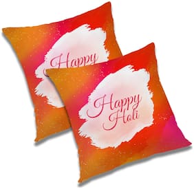 RADANYA Printed Polyester Orange Cushion Cover ( Large , Pack of 2 )