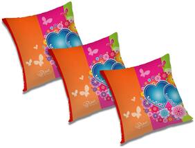 RADANYA Printed Polyester Orange Cushion Cover ( Regular , Pack of 3 )