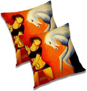 RADANYA Printed Polyester Orange Cushion Cover ( Regular , Pack of 2 )