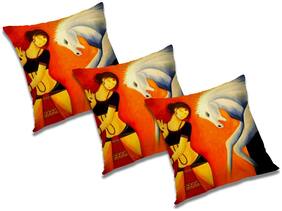 RADANYA Printed Polyester Orange Cushion Cover ( Large , Pack of 3 )