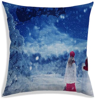 RADANYA Printed Polyester Blue Cushion Cover ( Extra large , Pack of 1 )