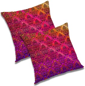RADANYA Printed Polyester Orange Cushion Cover ( Extra large , Pack of 2 )