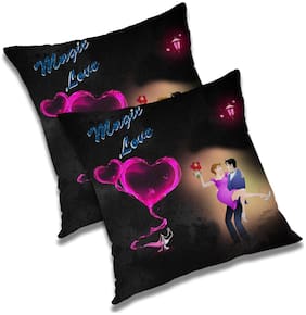 RADANYA Printed Polyester Black Cushion Cover ( Extra large , Pack of 2 )