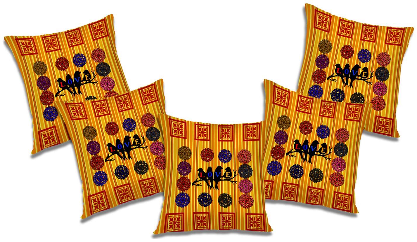 

RADANYA Printed Polyester Yellow Cushion Cover ( Extra large Pack of 5 )