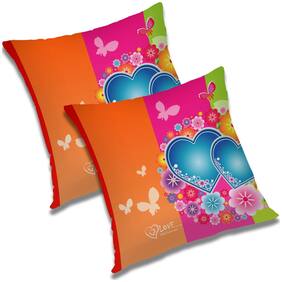 RADANYA Printed Polyester Orange Cushion Cover ( Large , Pack of 2 )