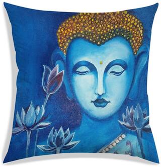 RADANYA Printed Polyester Blue Cushion Cover ( Regular , Pack of 1 )