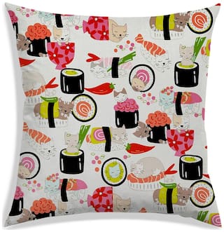 RADANYA Printed Polyester Off-white Cushion Cover ( Small , Pack of 1 )