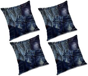 RADANYA Printed Polyester Blue Cushion Cover ( Regular , Pack of 4 )