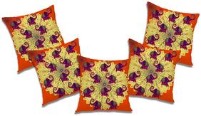 RADANYA Printed Polyester Orange Cushion Cover ( Large , Pack of 5 )