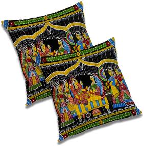 RADANYA Printed Polyester Orange Cushion Cover ( Regular , Pack of 2 )