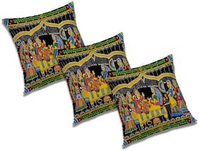 RADANYA Printed Polyester Orange Cushion Cover ( Large , Pack of 3 )
